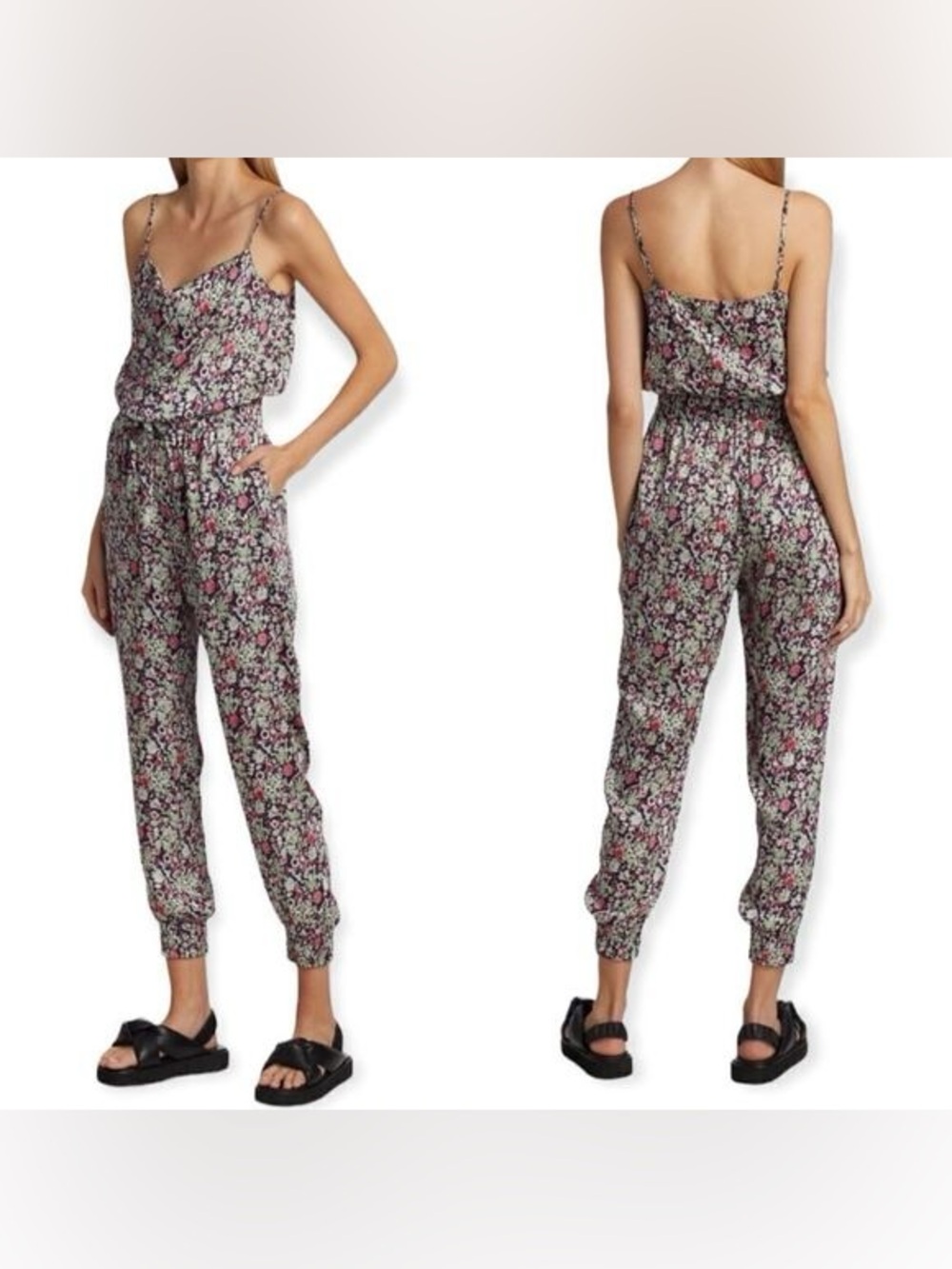 Cinq a sept Floral Spaghetti-Strap Jumpsuit satin maje ulla staud aqua finnley s